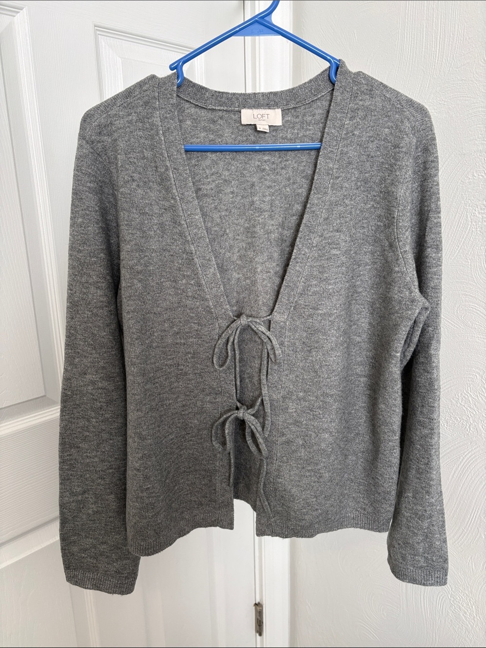 LOFT Outlet Gray Tie-Front V-Neck Cardigan Sweater